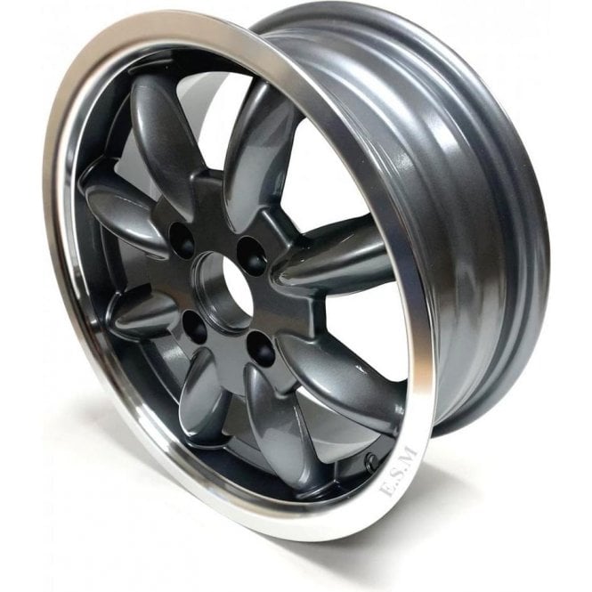 Alloy Road Wheel (5.5" x 14") GUN METAL GREY Minator (Minilite Copy) (4" PCD) with Polished Rim *Not suitable for MM or Series II*