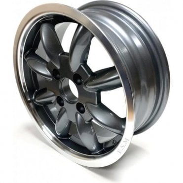Alloy Road Wheel (5.5" x 14") GUN METAL GREY Minator (Minilite Copy) (4" PCD)  with Polished Rim  *Not suitable for MM or Series II*