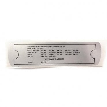 Rocker Cover Sticker "PATENTS"