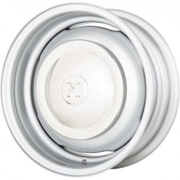 Wide Steel Road Wheel-5.50"/14 (4" PCD) SILVER with 'M' Stainless Hubcap